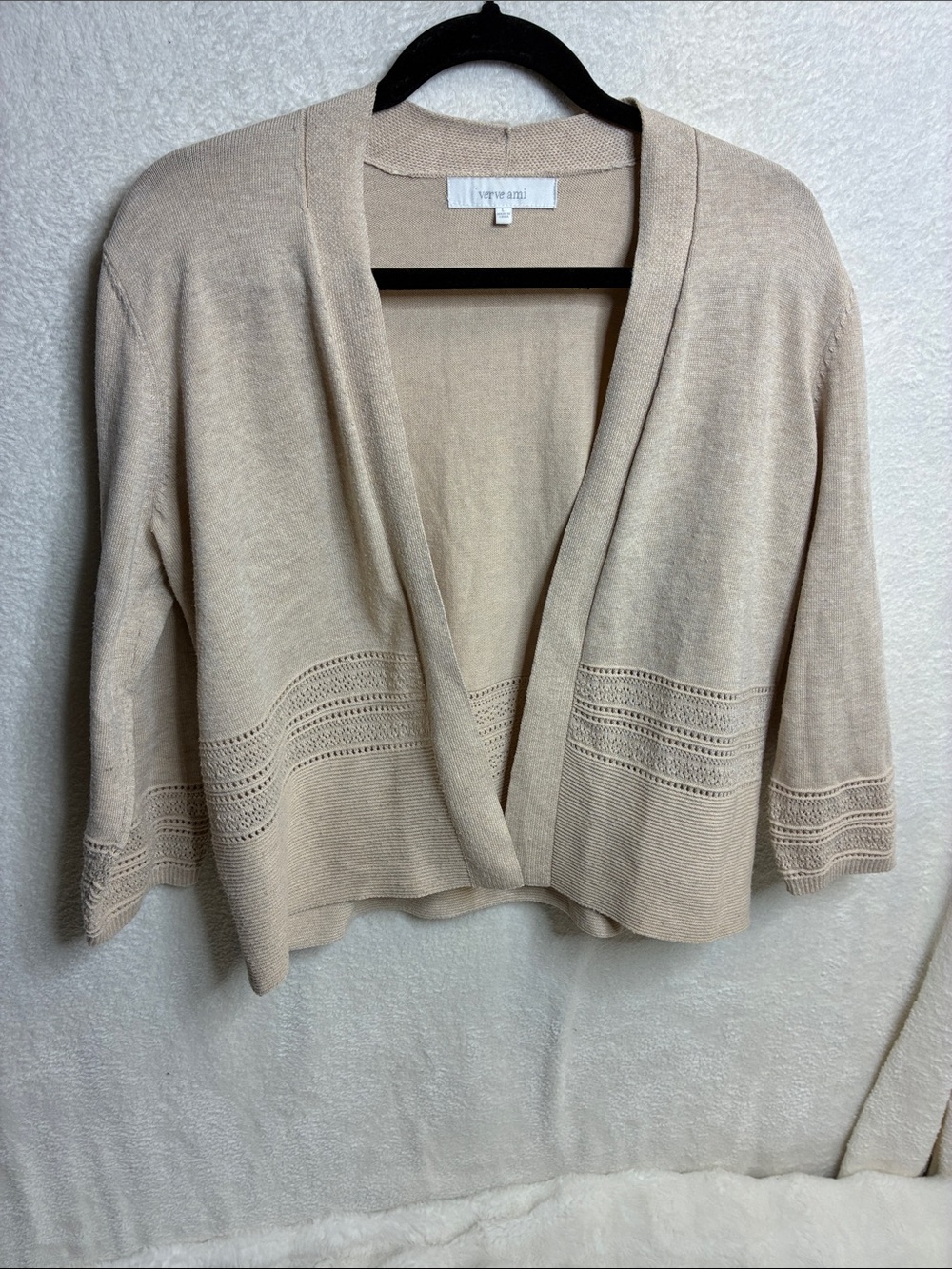 Verve Ami Beige Open-Front Knit Cardigan